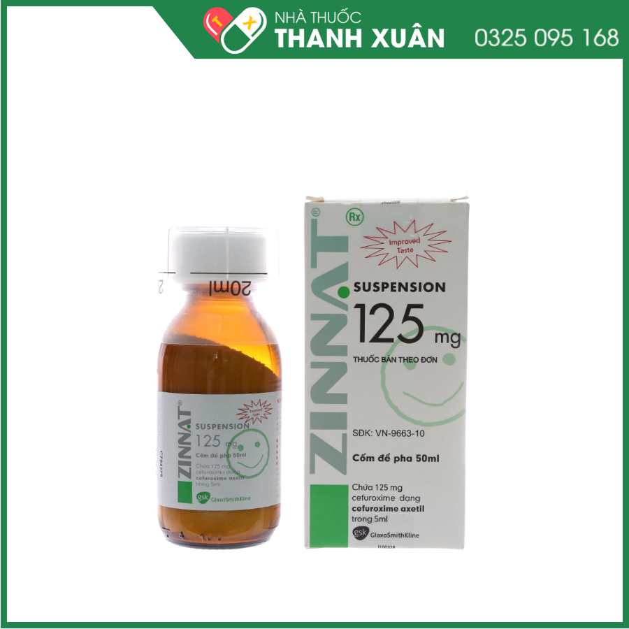 Cốm pha hỗn dịch uống Zinnat Suspension 125mg trị nhiễm khuẩn